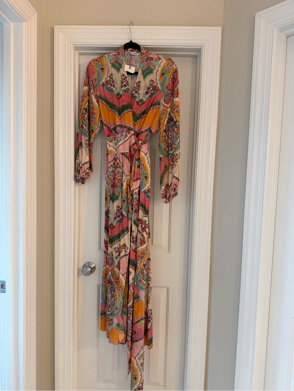 Zara Pink Yellow Paisley-Print Maxi Wrap Dress